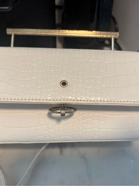 White Croc-Embossed Leather Top-Handle Bag
